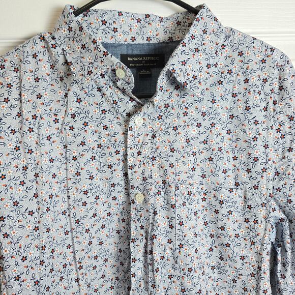Banana Republic Slim Fit‎ Floral Shirt Blue/White Men's L - Picture 2 of 8